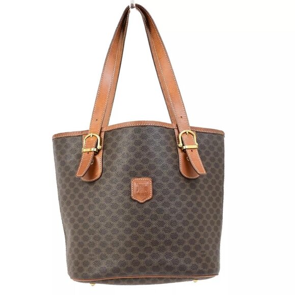 CELINE Logo Macadam Pattern Shoulder Tote Bag PVC Leather Brown GHW 67YG537 - Picture 1 of 16
